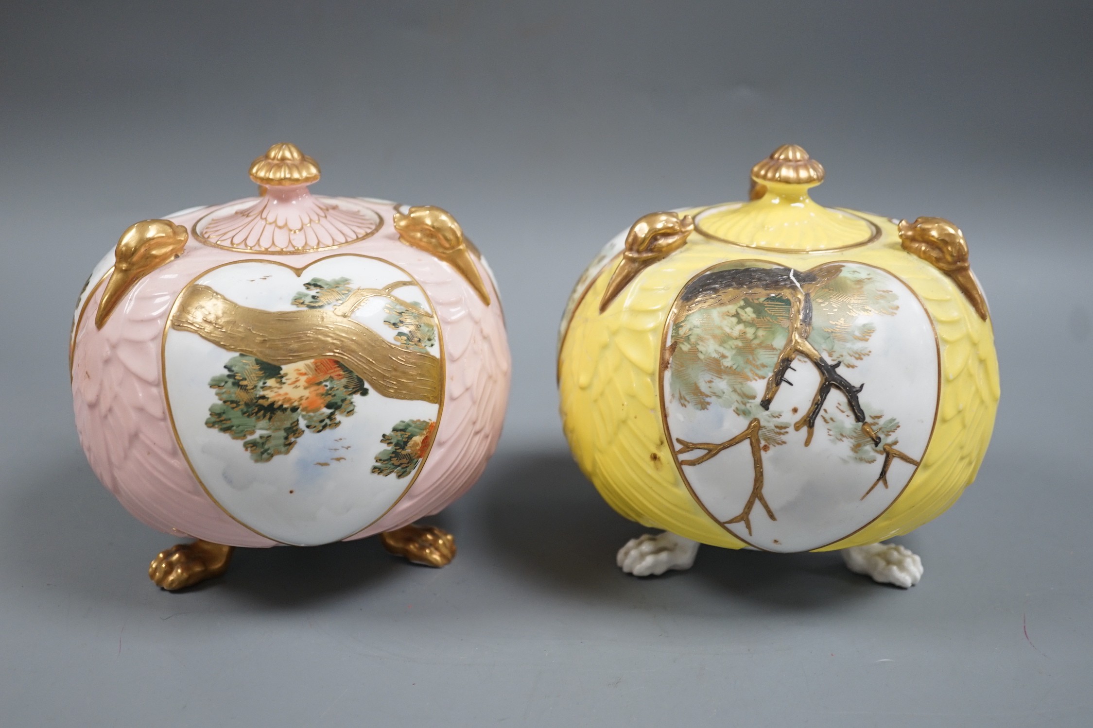 A pair of English porcelain Aesthetic period jars and covers, late 19th century, 14cm total